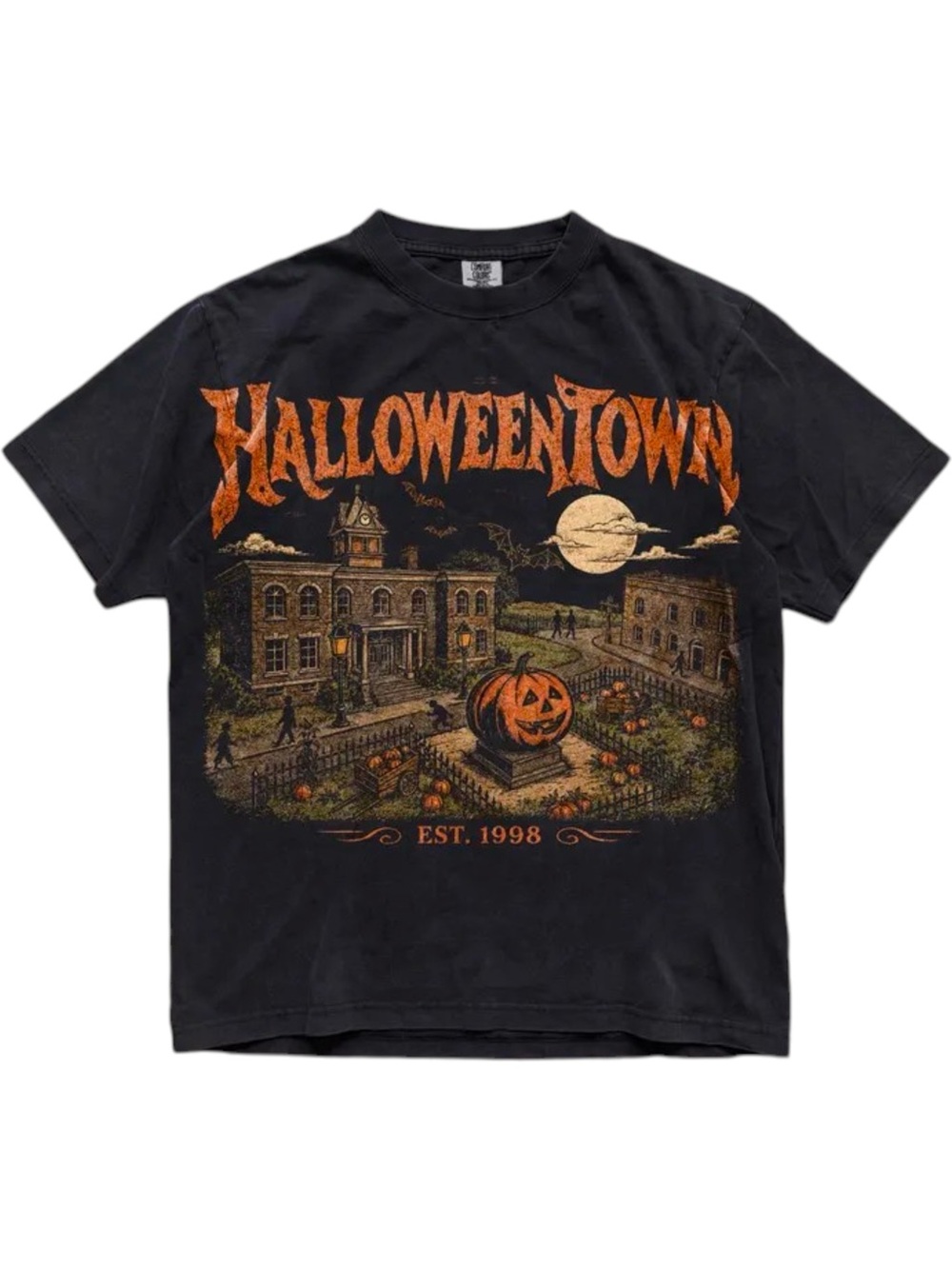 Spooky Town Halloween Village Comfort Colors Washed Black Graphic Tee